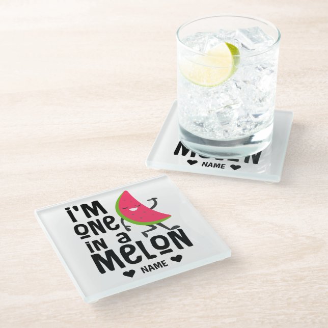 Ich bin eins in einem "Melon" Glasuntersetzer (Schrägansicht)