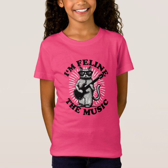 Ich bin Feline The Music | Gitarrenspielerkatze T-Shirt (Vorderseite)