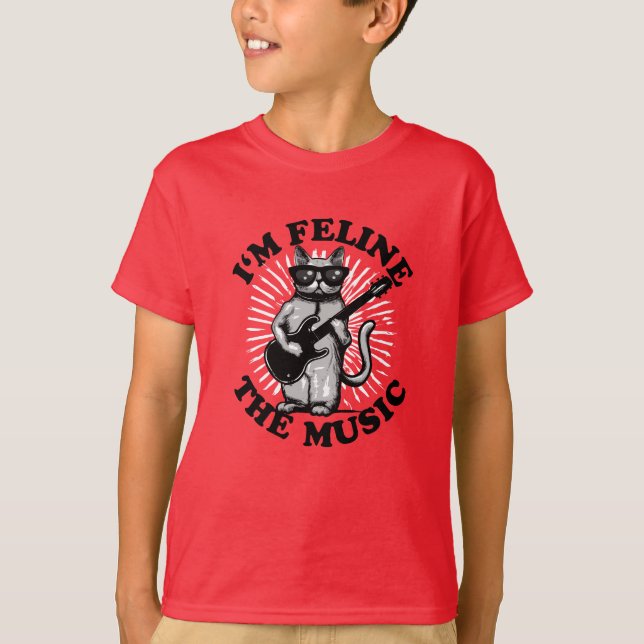 Ich bin Feline The Music | Gitarrenspielerkatze T-Shirt (Vorderseite)