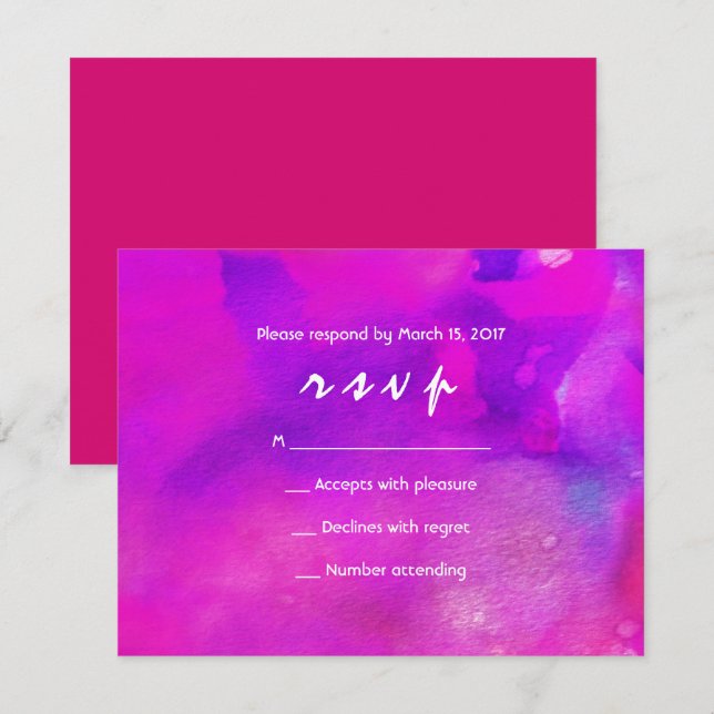 ICH BIN FUCHSIA WATERCOLOR Bat Mitzvah Einladung (Vorne/Hinten)