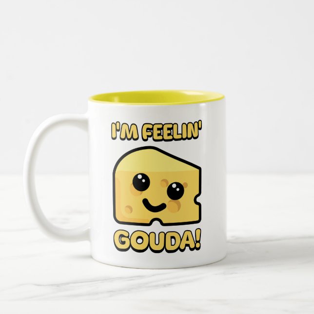 Ich bin Gefühl Gouda! Niedlicher Cartoon Zweifarbige Tasse (Links)