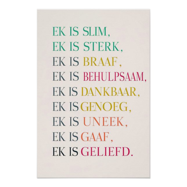 Ich bin genug Affirmation Poster (Niederländisch) (Vorderseite)