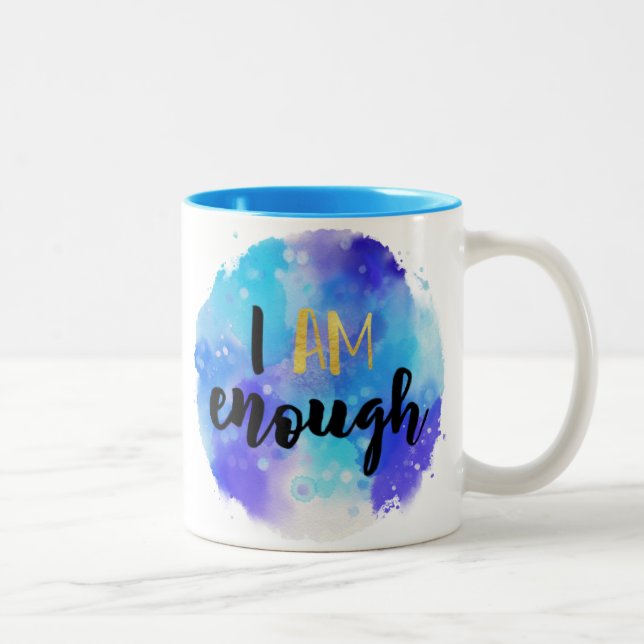 Ich bin genug Blue Watercolor Spiritueller Text Zweifarbige Tasse (Rechts)