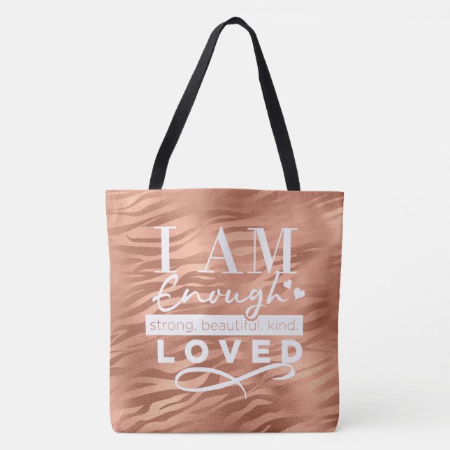 Ich bin genug Peach Sparkle Tiger Print Tasche (Vorderseite)
