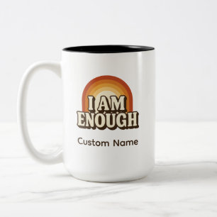 Ich bin genug Retro-Regenbogenstreifen nach Maß Zweifarbige Tasse