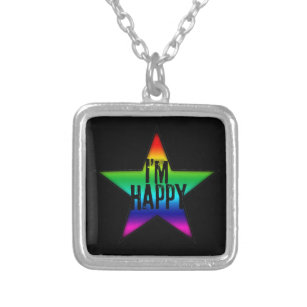 Ich bin glücklich - Gay und Lesben Rainbow Star Ne Versilberte Kette
