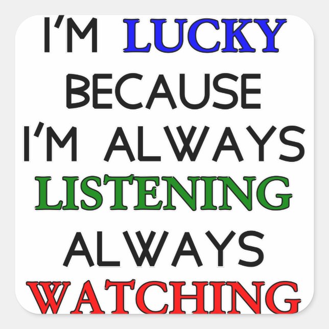 Ich bin glücklich quadratischer aufkleber (Vorderseite)