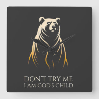 Ich bin Gottes Kind Bär Grafik Quadratische Wanduhr