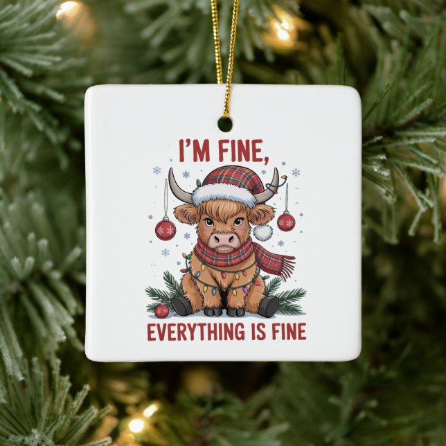 Ich bin gut alles ist eine schöne Weihnachtskühe Keramikornament (Baum)