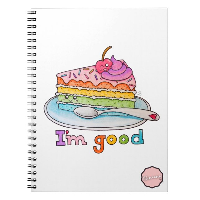 Ich bin gut, Kawaii Cartoon Rainbow Cake Notizblock (Vorderseite)