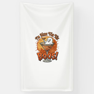 Ich bin hier Boos Halloween-Geist trinkt Spinnenne Banner