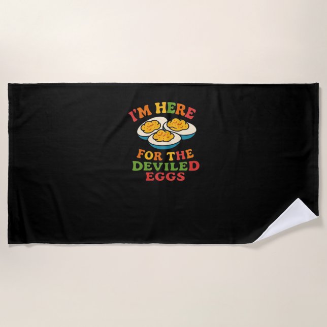 Ich bin hier für den Deviled Eggs Erntedank Classi Strandtuch (Vorderseite)