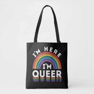 Ich bin hier, ich bin queer, LGBTQ Regenbogen schw Tasche