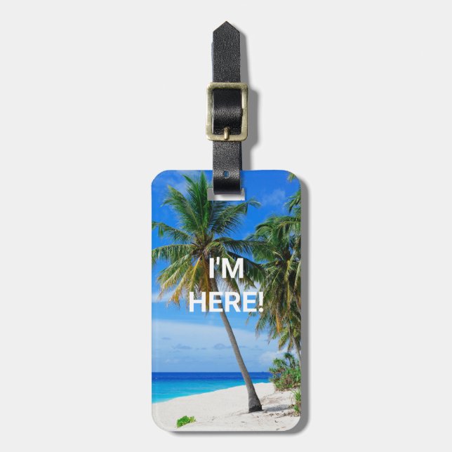 ICH BIN HIER! White Sand Beach Palms, Kontaktinfor Gepäckanhänger (Vorderseite vertikal)