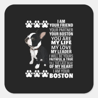 Ich bin Ihr Freund Ihr Partner Ihr Boston Terrier Quadratischer Aufkleber