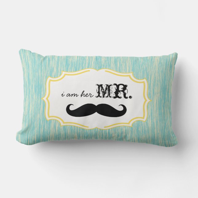 Ich bin ihr Mr. Aqua und Limon Mustache Kissen (Vorderseite)