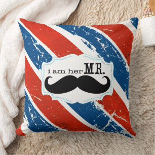 Ich bin ihr Mr. Vintag Red White Mustache Kissen