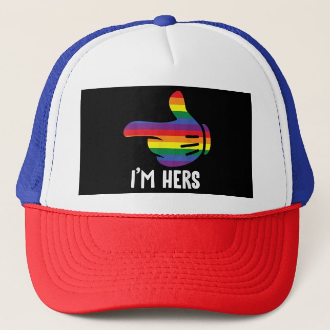 Ich bin ihr Rainbow Lesbian Couple Funny LGBT Prid Truckerkappe (Vorderseite)