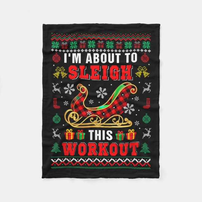 Ich bin im Begriff, diese Workout Santa Sleigh Wei Fleecedecke (Vorderseite)