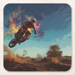 Ich bin im Feuer - Motocross-Fahrer Rechteckiger Pappuntersetzer