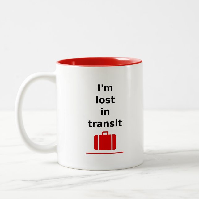 Ich bin im Transit Reisekoffer mit heller Farbe ve Zweifarbige Tasse (Links)