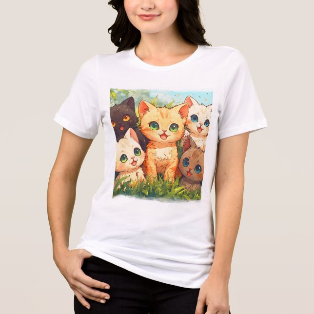 Ich bin in Kitten Heaven - Cartoon Cat Design Tri-Blend Shirt (Vorderseite)