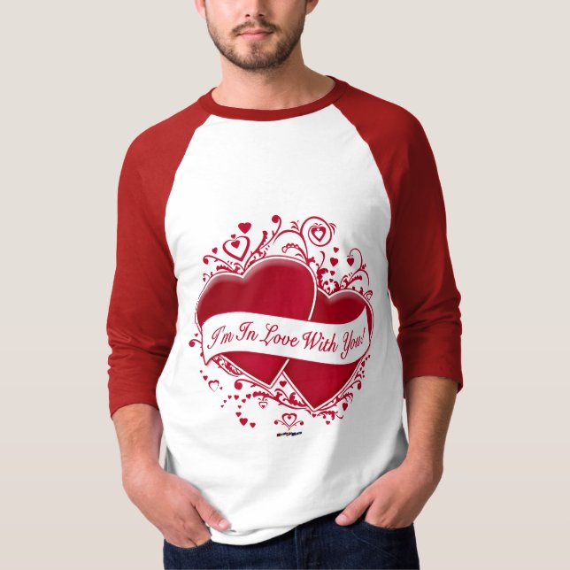 Ich bin in Liebe mit dir! Rote Herzen T-Shirt (Vorderseite)