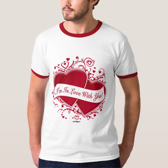 Ich bin in Liebe mit dir! Rote Herzen T-Shirt (Vorderseite)