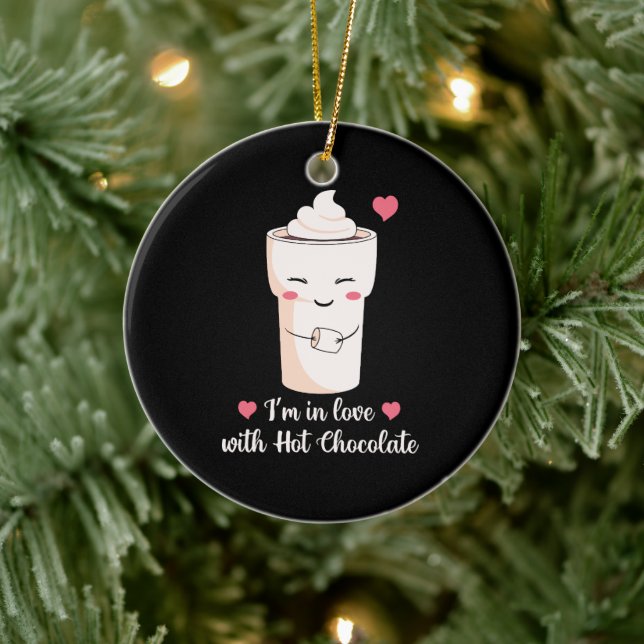 Ich bin in Liebe mit heißer Schokolade Keramik Ornament (Baum)