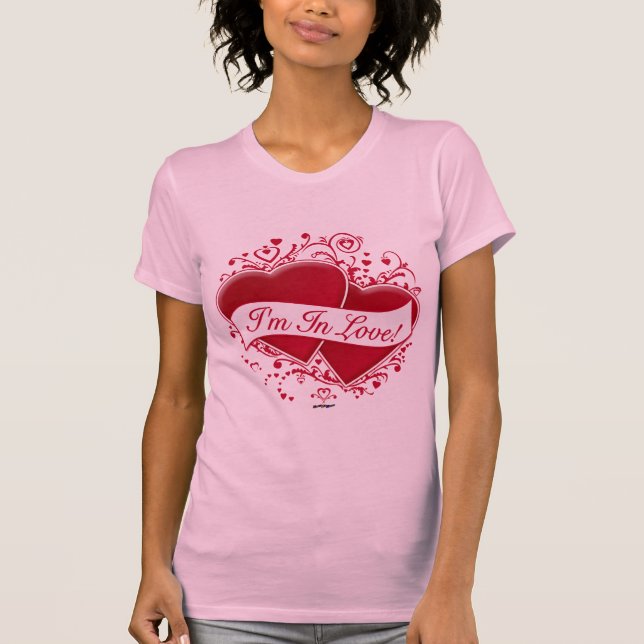 Ich bin in Liebe! Rote Herzen T-Shirt (Vorderseite)