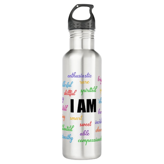 Ich bin inspirierend, positiv, religiös, Christlic Edelstahlflasche (Vorderseite)