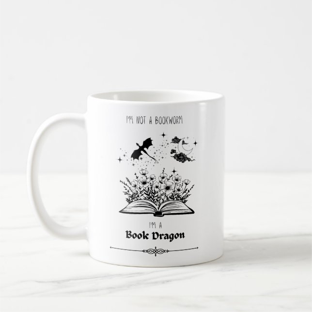 Ich bin kein Buchwurm, ich bin ein Buchdrache Kaffeetasse (Links)