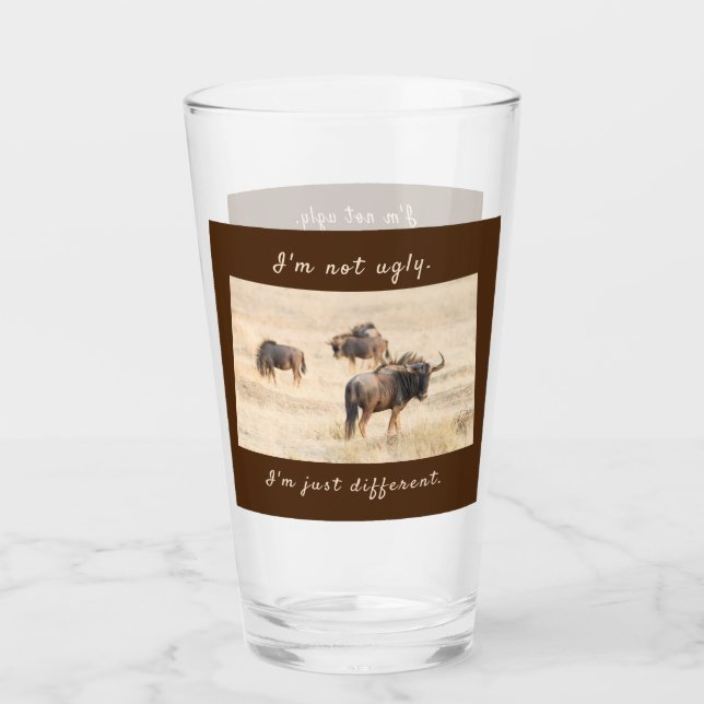 Ich bin kein hässliches, wildestes Foto mit Text Glas (Vorderseite)