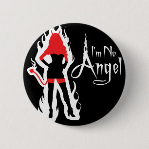 Ich bin kein Knopf des Engels-Schwarz-(Flammen) Button
