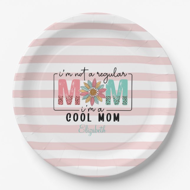 Ich bin keine normale Mama Pink Stripes Pappteller (Vorderseite)