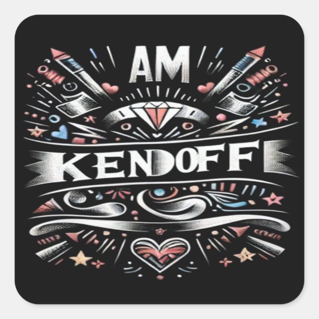 Ich bin Kenoff. Quadratischer Aufkleber (Vorderseite)