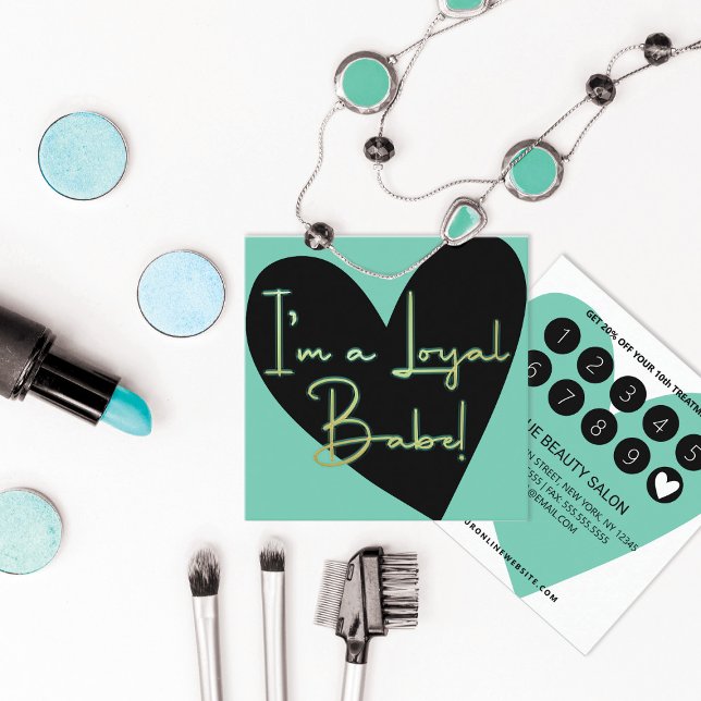Ich bin Loyal Babe Gold Aquamarin Black Heart Kund Treuekarte (Von Creator hochgeladen)