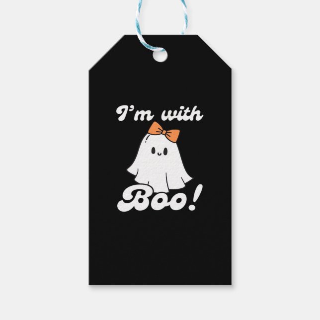 Ich bin mit Boo Lustiger Retro-Stil Geschenkanhänger (Vorderseite)