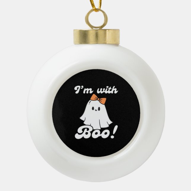Ich bin mit Boo Lustiger Retro-Stil Keramik Kugel-Ornament (Vorderseite)