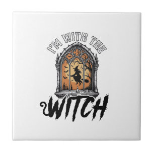 Ich bin mit der Hexe Vintage Halloween Fliese