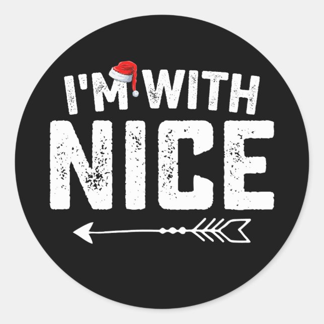 Ich bin mit einer schönen, passenden Weihnachtsfam Runder Aufkleber (Vorderseite)