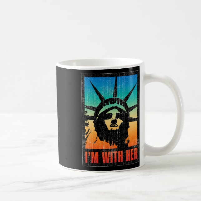 Ich bin mit ihrer Freiheitsstatue Vintage Poster Kaffeetasse (Rechts)