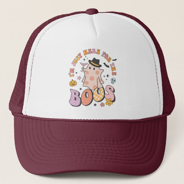 Ich bin nur hier für das Boos, Retro Groovy Hallow Truckerkappe (Vorderseite)