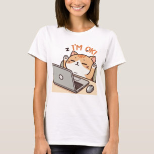 Ich bin okay Funny Lazy Cat Arbeiten auf Laptop T-Shirt