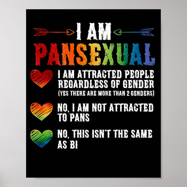 Ich bin Pansexual LGBTQIA Pride Rainbow Hearts Poster (Vorne)