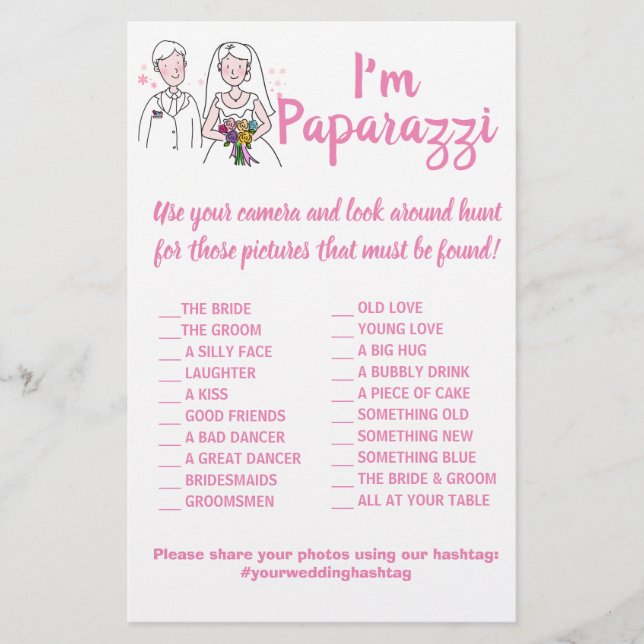 Ich bin paparazzi Game Card Rosa Liebe Hochzeitsfe Flyer (Vorne)