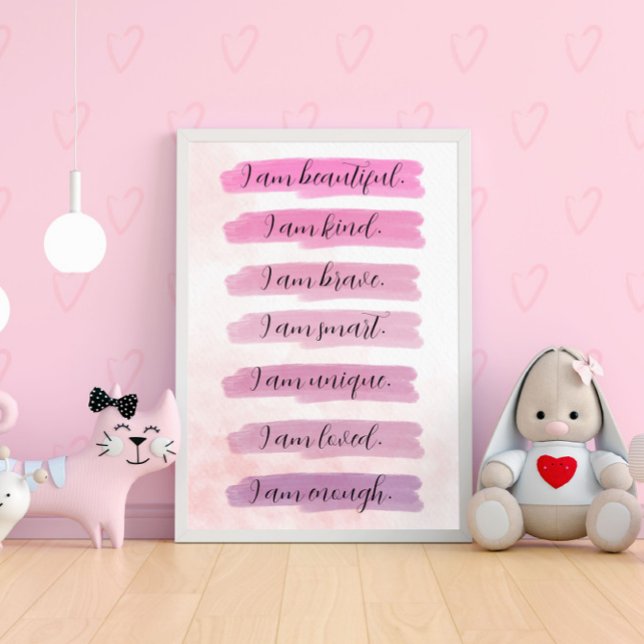 Ich bin... Pink Watercolor Inspiration Poster (I am... Pink Watercolor Inspirational Poster)