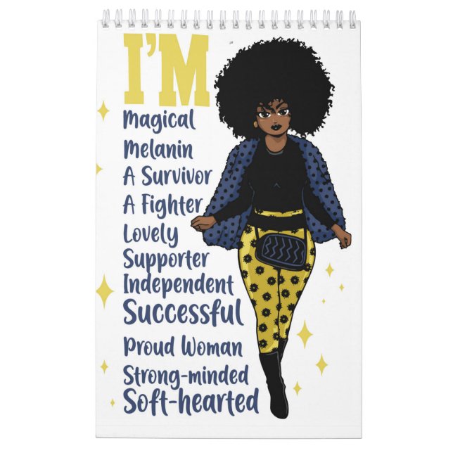 Ich bin positiv motiviert inspiriert Melanin Schwe Kalender (Rückseite)