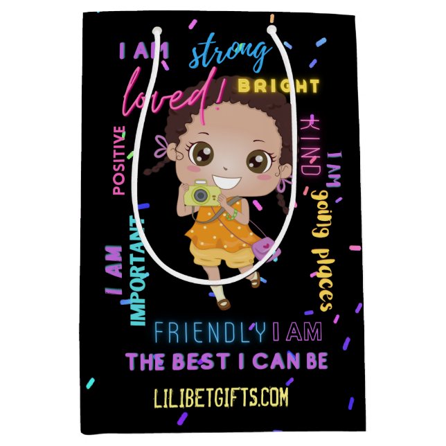 Ich BIN - Positive Black Brown Girl Affirmations Mittlere Geschenktüte (Vorderseite)