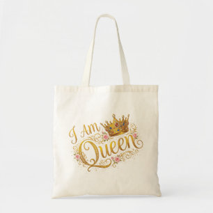 Ich bin Queen Golden Crown Floral Design   Tote Ta Tragetasche
